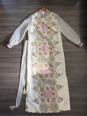 1960s / 1970s Vintage Alfred Shaheen Maxi Dress, Sheer and Metallic